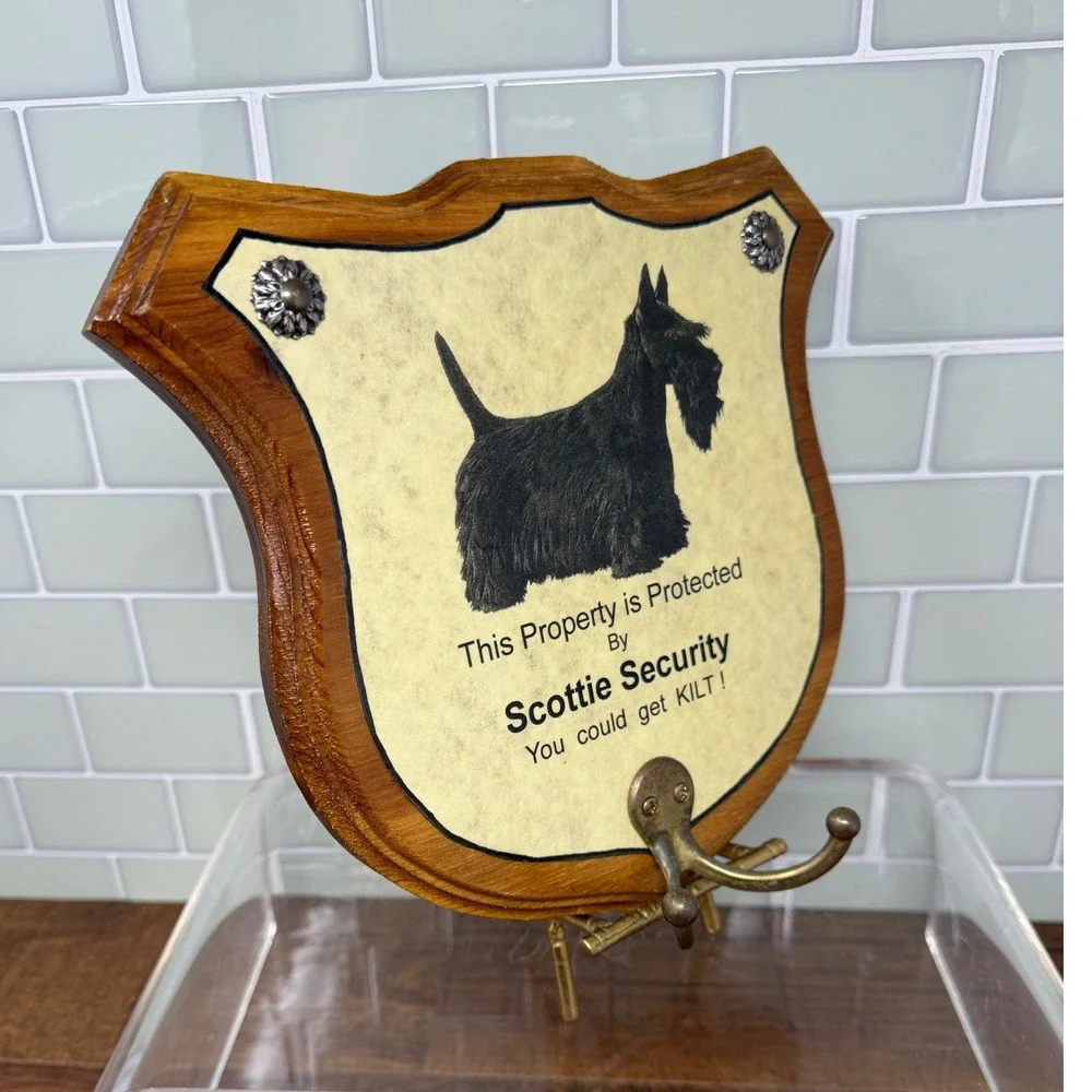 Vintage Wooden Scottish Terrier Wall Sign Coat Rack Leash Hook Scottie Dog